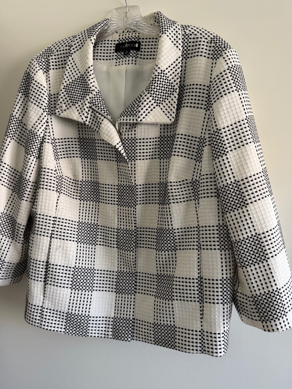 Talbots Plaid Black/White Zip Front Blazer